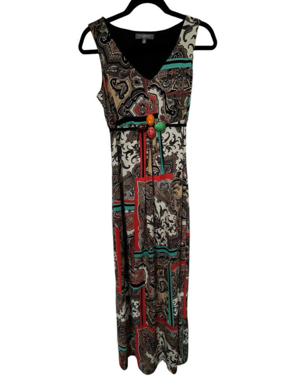 NY Collection Sleeveless Multi Colorful 70’s Style Maxi Dress Size Petite Small